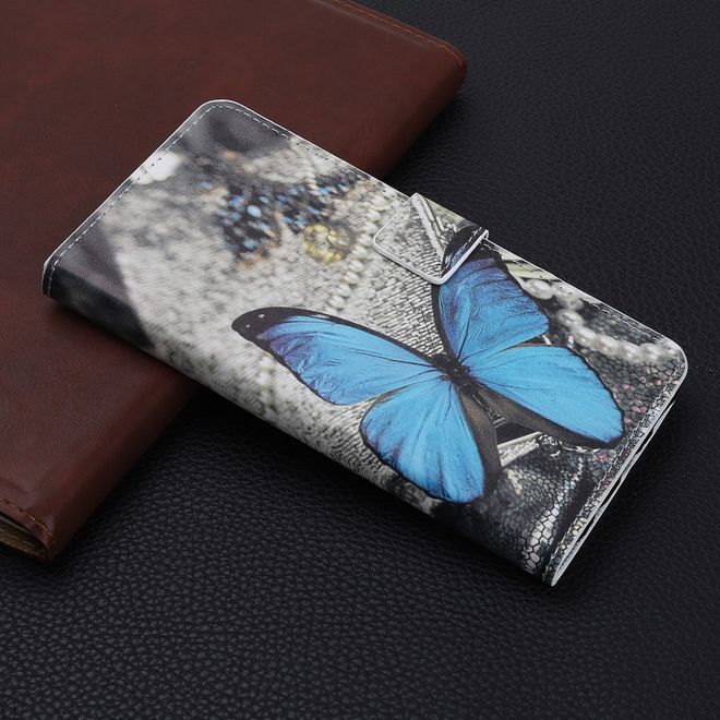 Huawei P20 Lite (2019) Handy Hülle - Leder Bookcover Image Series - blauer Schmetterling