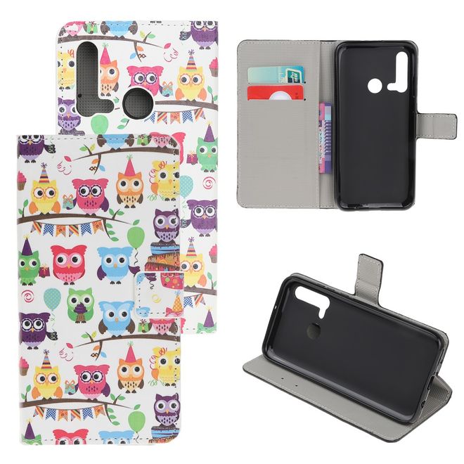 Huawei P20 Lite (2019) Handy Hülle - Leder Bookcover Image Series - Eulenfamilie