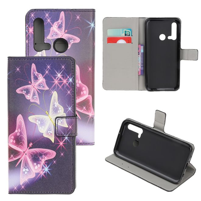 Huawei P20 Lite (2019) Handy Hülle - Leder Bookcover Image Series - leuchtende Schmetterlinge