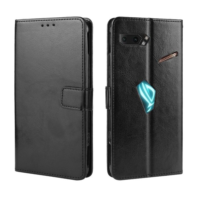 Asus ROG Phone II ZS660KL Handyhülle - Crazy Horse Leder Bookcover Series - schwarz