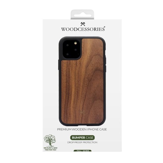 WOODCESSORIES - iPhone 11 Pro Hülle - Echtholz EcoBump - Walnuss/Schwarz