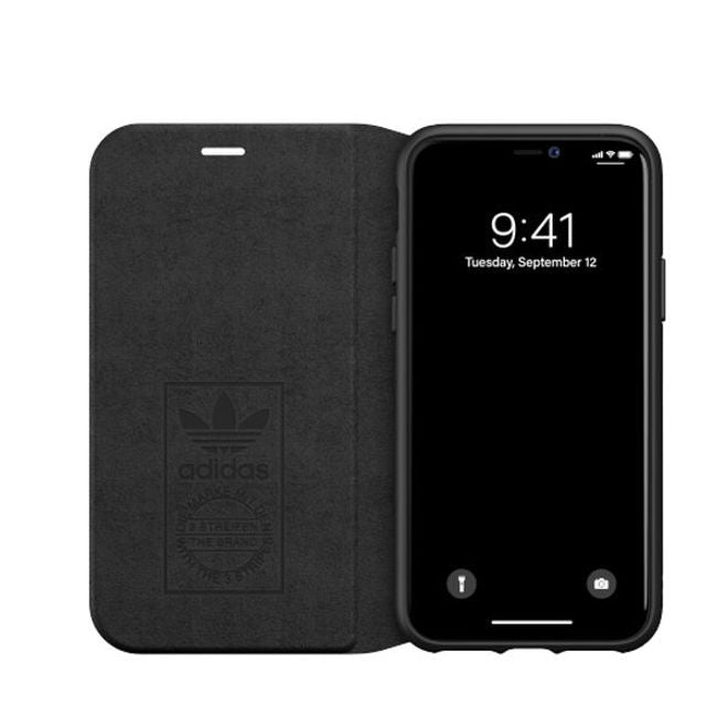 Adidas - iPhone 11 Pro Hülle - PU Bookcover mit Logo und Streifen - schwarz/weiss