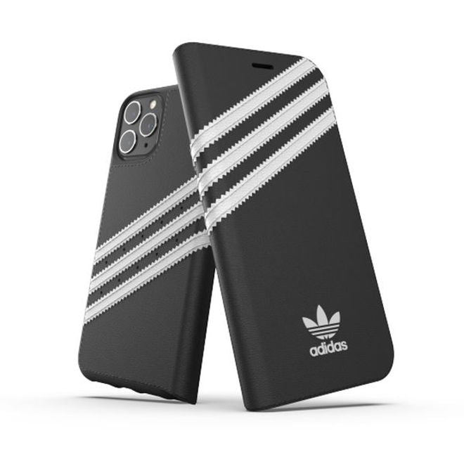 Adidas - iPhone 11 Pro Hülle - PU Bookcover mit Logo und Streifen - schwarz/weiss