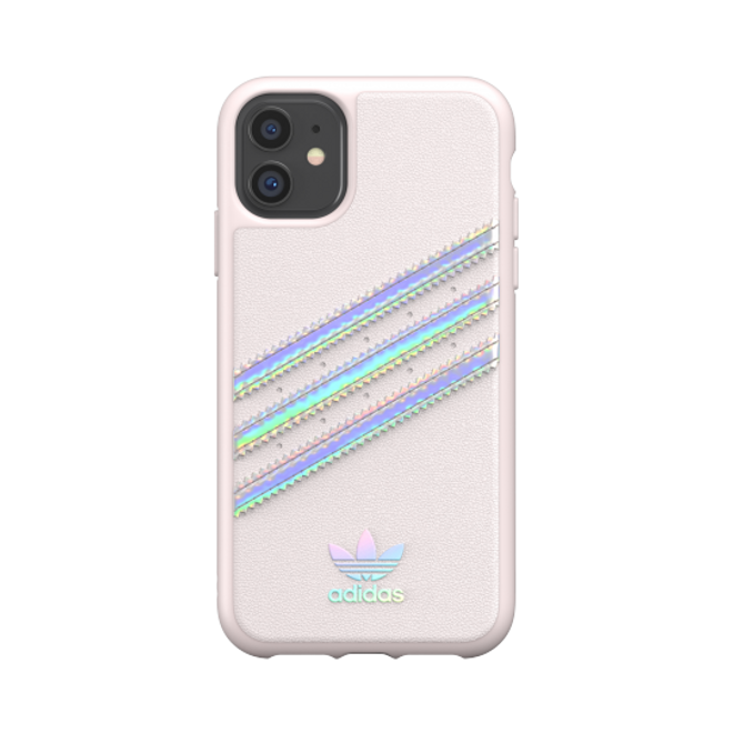 Adidas - iPhone 11 Hülle - PU Woman Backcover mit Logo und Streifen - pink/silver