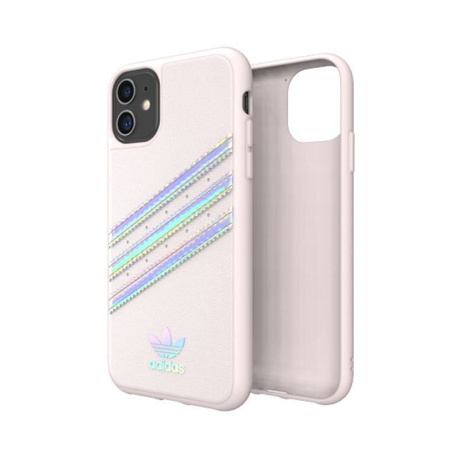 Adidas - iPhone 11 Hülle - PU Woman Backcover mit Logo und Streifen - pink/silver