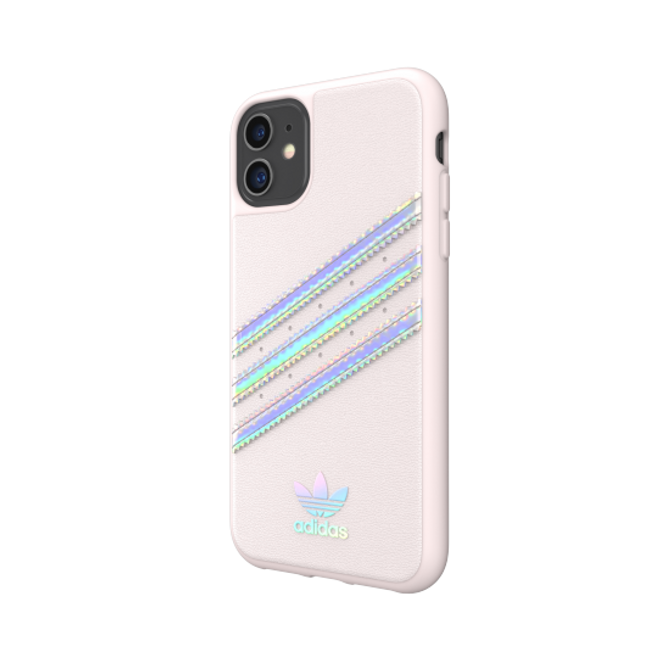 Adidas - iPhone 11 Hülle - PU Woman Backcover mit Logo und Streifen - pink/silver