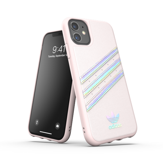 Adidas - iPhone 11 Hülle - PU Woman Backcover mit Logo und Streifen - pink/silver