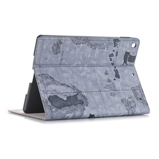 iPad 10.2 Case - Leather Book Cover - Map Cutout - Grey