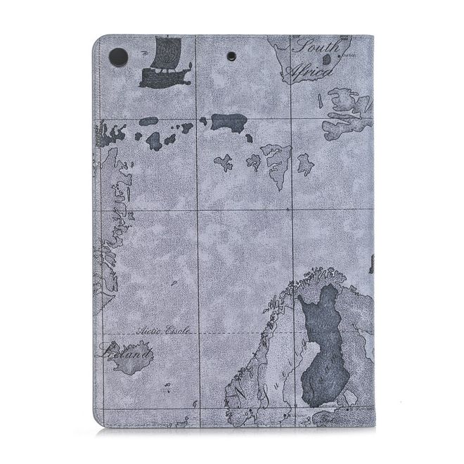 iPad 10.2 Case - Leather Book Cover - Map Cutout - Grey