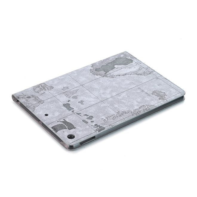 iPad 10.2 Case - Leather Book Cover - Map Cutout - Grey