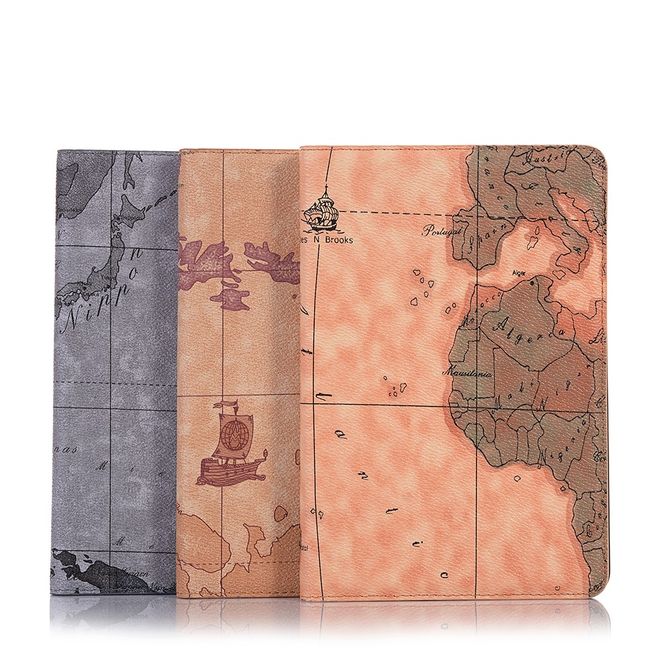 iPad 10.2 Case - Leather Book Cover - Map Cutout - Grey