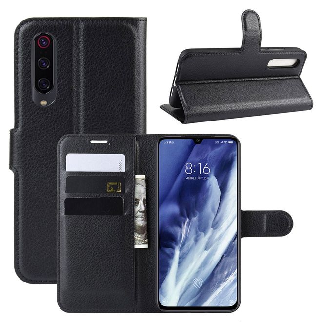 Xiaomi Mi 9 Pro / Mi 9 Pro 5G Handy Hülle - Litchi Leder Bookcover Series - schwarz