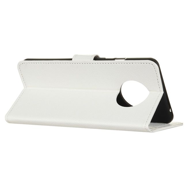 OnePlus 7T Handy Hülle - Litchi Leder Bookcover Series - weiss