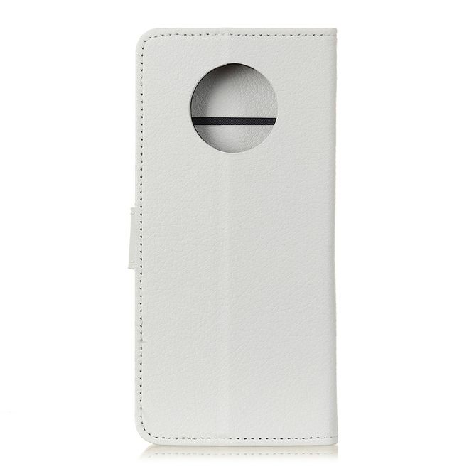 OnePlus 7T Handy Hülle - Litchi Leder Bookcover Series - weiss
