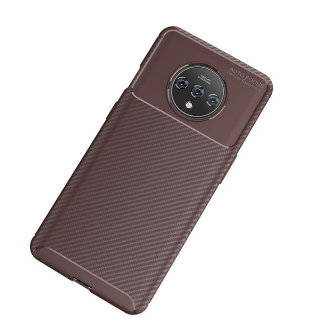 OnePlus 7T Handyhülle - Carbon Fiber TPU Softcase Series - braun