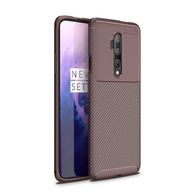 OnePlus 7T Pro Handyhülle - Carbon Fiber TPU Softcase Series - braun