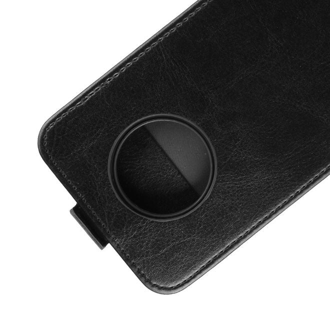 OnePlus 7T Handyhülle - Crazy Horse Leder Flipcase - vertikal - schwarz