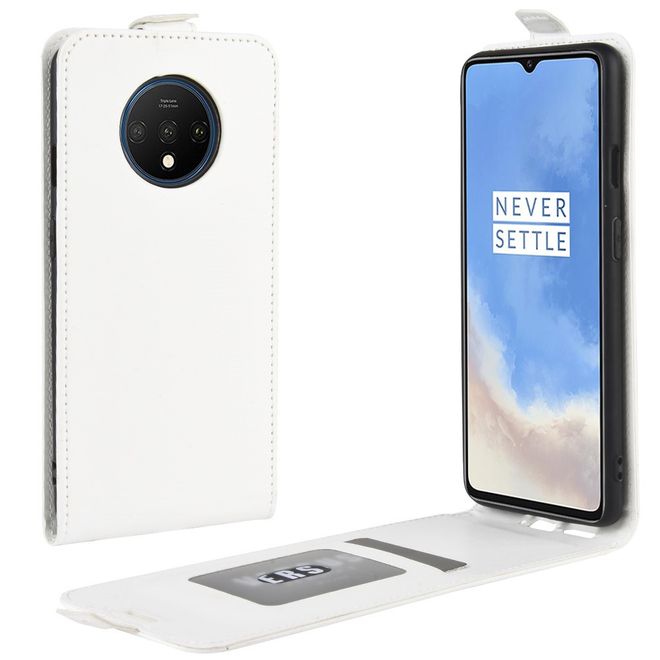 OnePlus 7T Handyhülle - Crazy Horse Leder Flipcase - vertikal - weiss