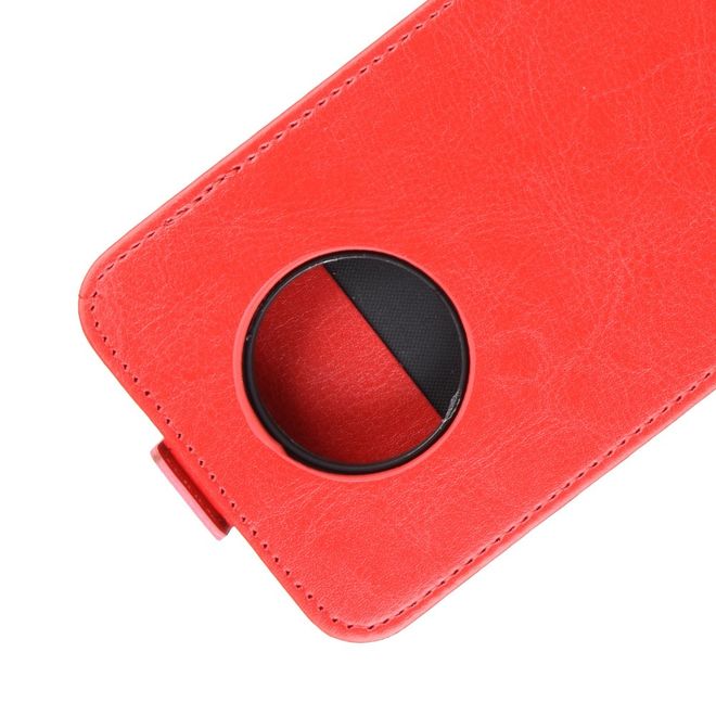 OnePlus 7T Handyhülle - Crazy Horse Leder Flipcase - vertikal - rot