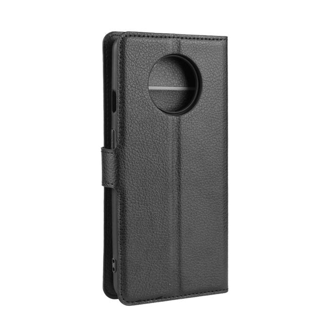 OnePlus 7T Handy Hülle - Litchi Leder Bookcover Series - schwarz