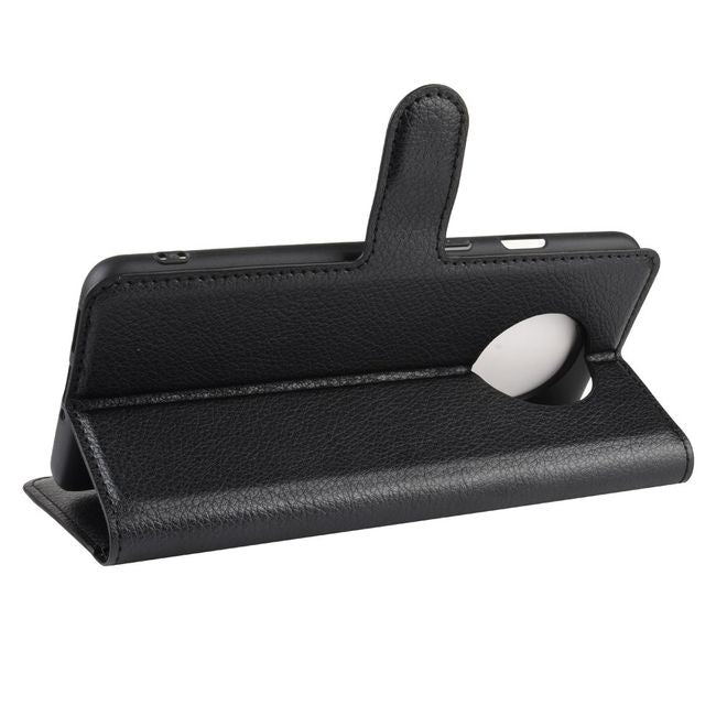 OnePlus 7T Handy Hülle - Litchi Leder Bookcover Series - schwarz