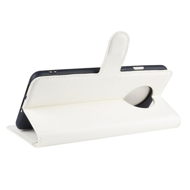 OnePlus 7T Handy Hülle - Litchi Leder Bookcover Series - weiss