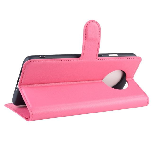 OnePlus 7T Handy Hülle - Litchi Leder Bookcover Series - rosa