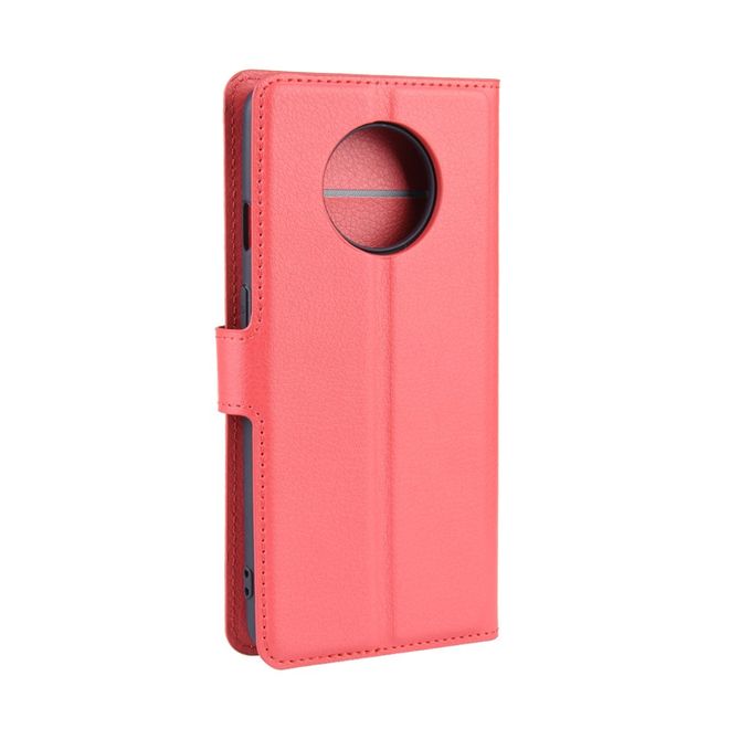 OnePlus 7T Handy Hülle - Litchi Leder Bookcover Series - rot