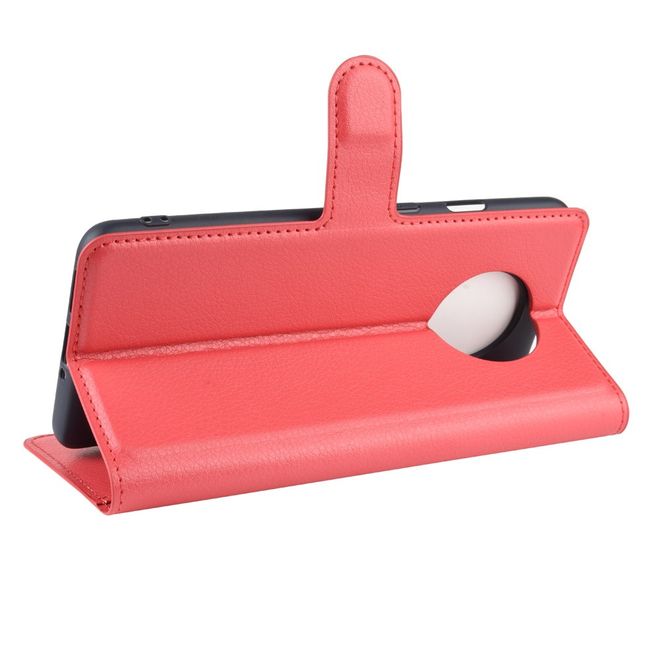 OnePlus 7T Handy Hülle - Litchi Leder Bookcover Series - rot