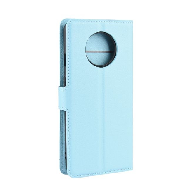 OnePlus 7T Handy Hülle - Litchi Leder Bookcover Series - blau