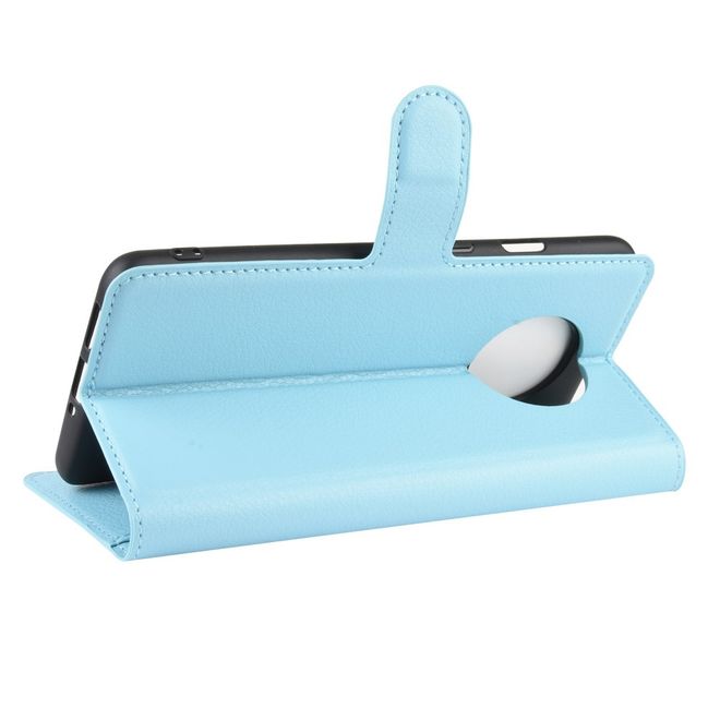 OnePlus 7T Handy Hülle - Litchi Leder Bookcover Series - blau