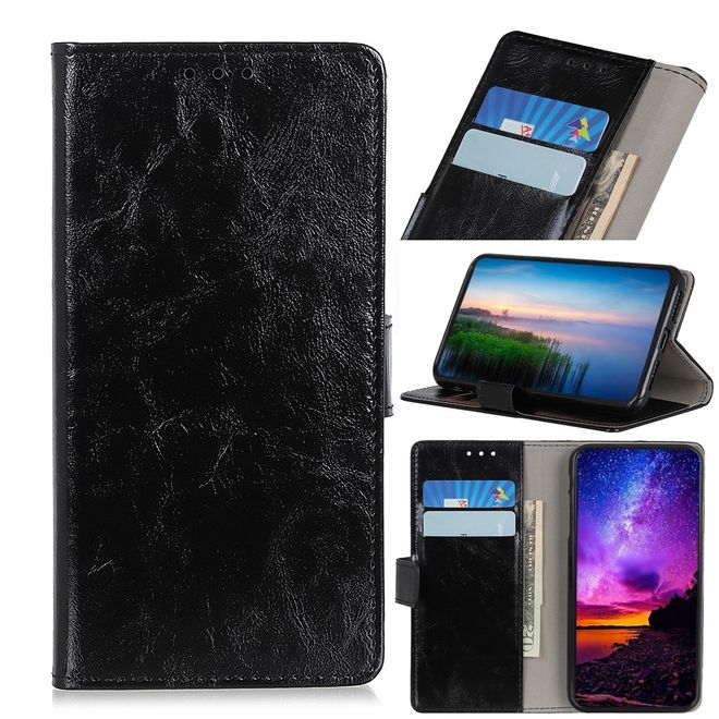 OnePlus 7T Pro Handyhülle - Crazy Horse Leder Bookcover Series - schwarz