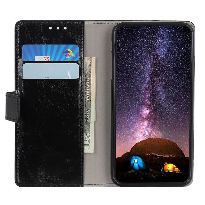OnePlus 7T Pro Handyhülle - Crazy Horse Leder Bookcover Series - schwarz