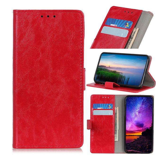 OnePlus 7T Pro Handyhülle - Crazy Horse Leder Bookcover Series - rot