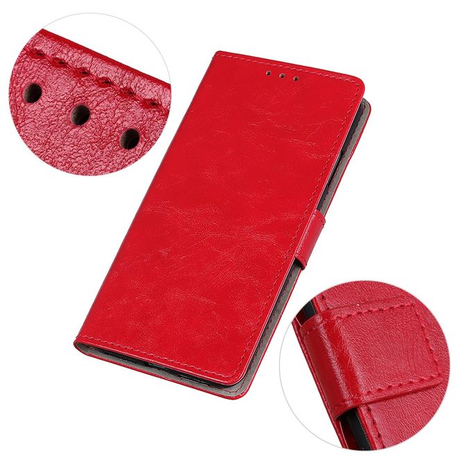 OnePlus 7T Pro Handyhülle - Crazy Horse Leder Bookcover Series - rot