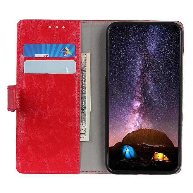 OnePlus 7T Pro Handyhülle - Crazy Horse Leder Bookcover Series - rot