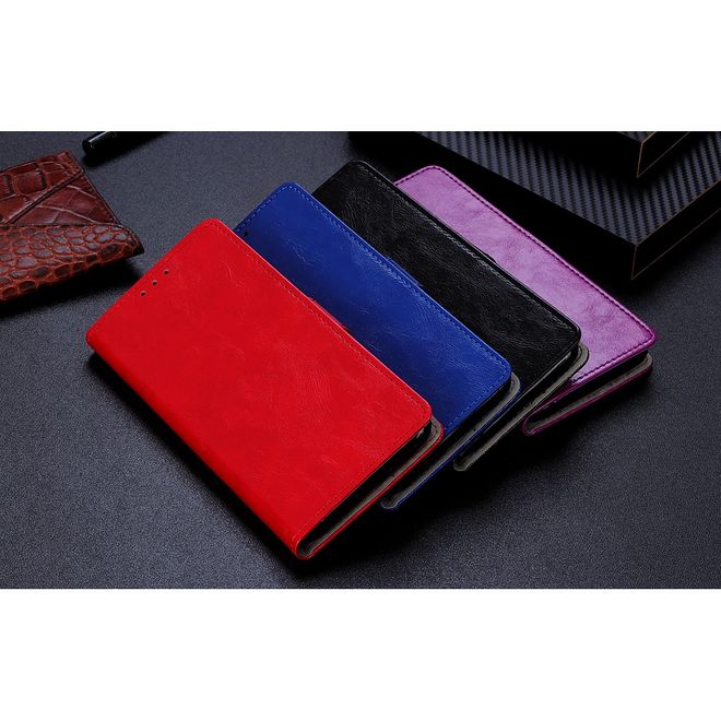 OnePlus 7T Pro Handyhülle - Crazy Horse Leder Bookcover Series - rot