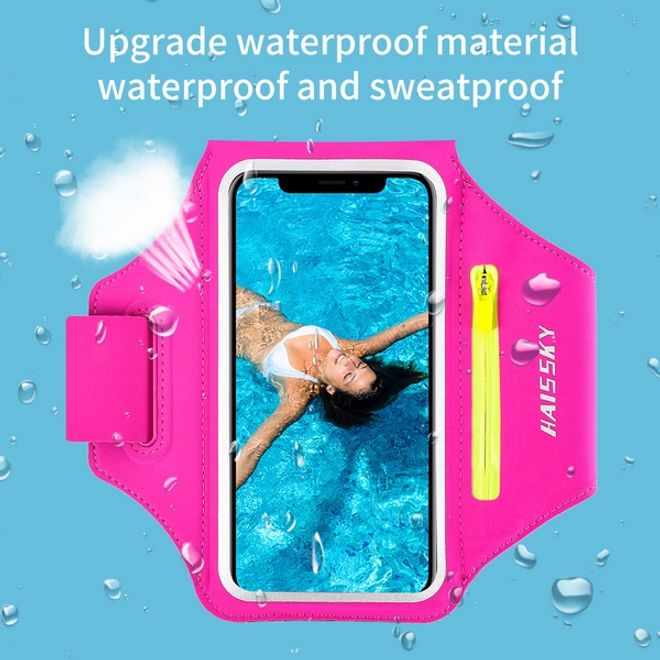 Universal - Sport Armband für Smartphones bis 6.5" - Fach für AirPods Ladecase - pink/gelb