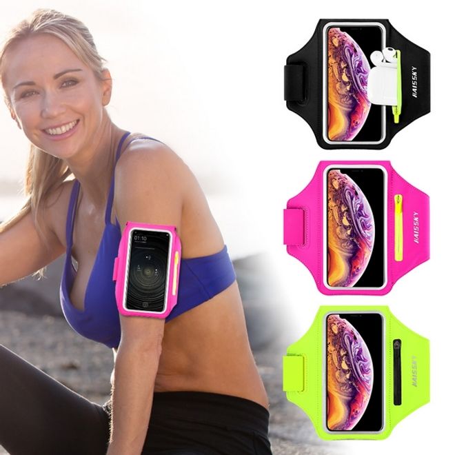 Universal - Sport Armband für Smartphones bis 6.5" - Fach für AirPods Ladecase - pink/gelb