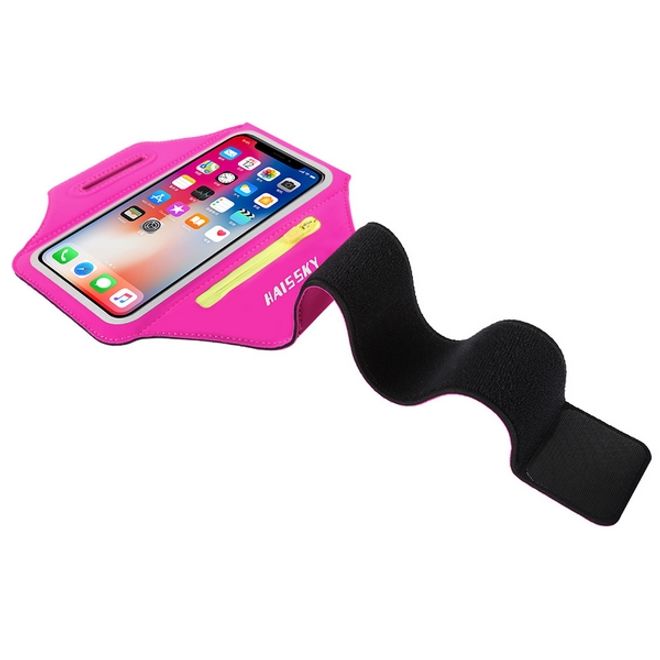 Universal - Sport Armband für Smartphones bis 6.5" - Fach für AirPods Ladecase - pink/gelb