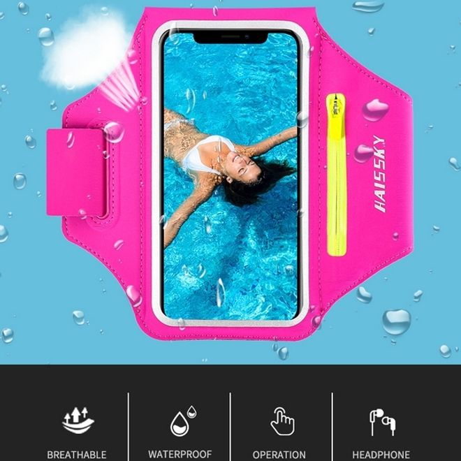 Universal - Sport Armband für Smartphones bis 6.5" - Fach für AirPods Ladecase - pink/gelb