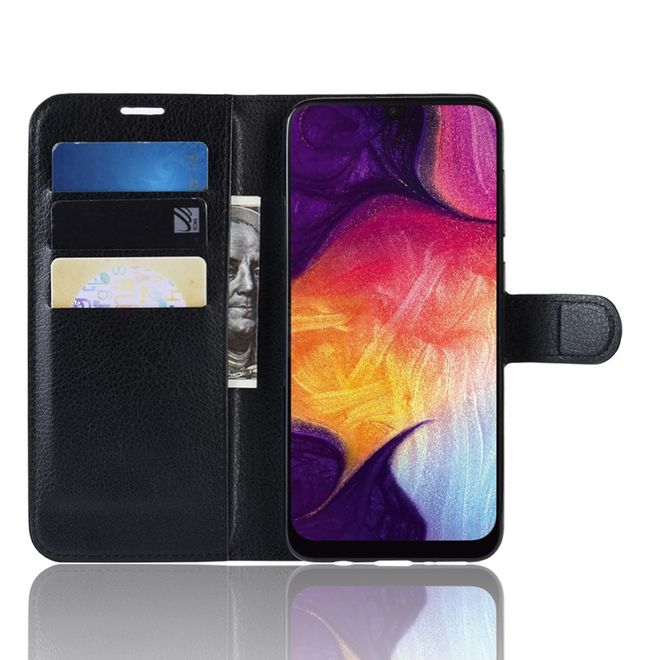 Samsung Galaxy A50 / A50s / A30s Handy Hülle - Litchi Leder Bookcover Series - schwarz