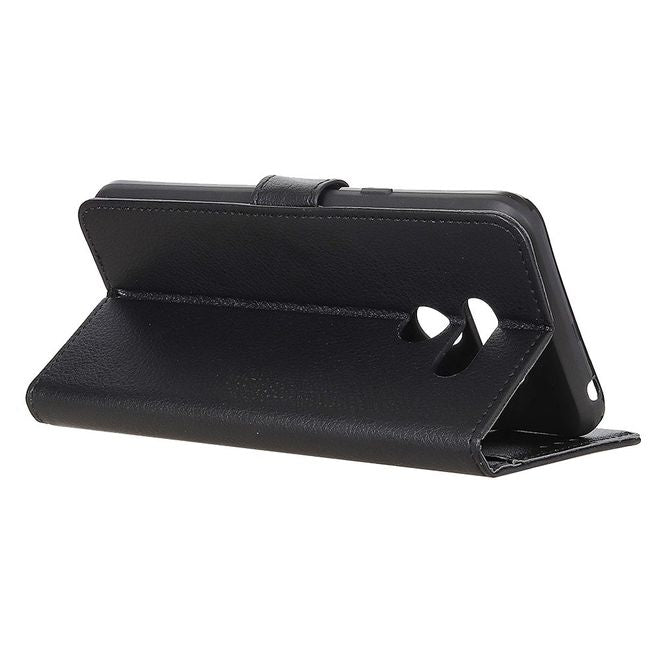 LG K40S Handy Hülle - Litchi Leder Bookcover Series - schwarz