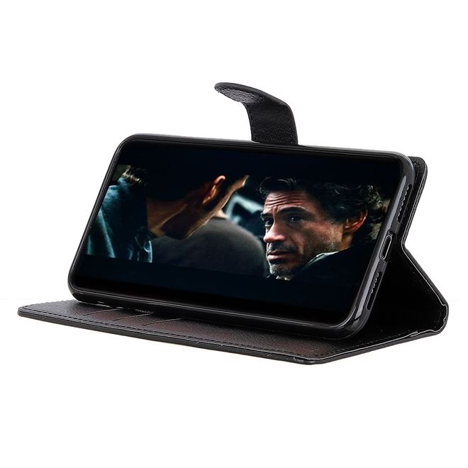 LG K40S Handy Hülle - Litchi Leder Bookcover Series - schwarz