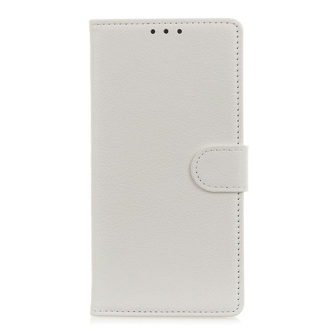 LG K40S Phone Case - Litchi Leather Bookcover Series - White