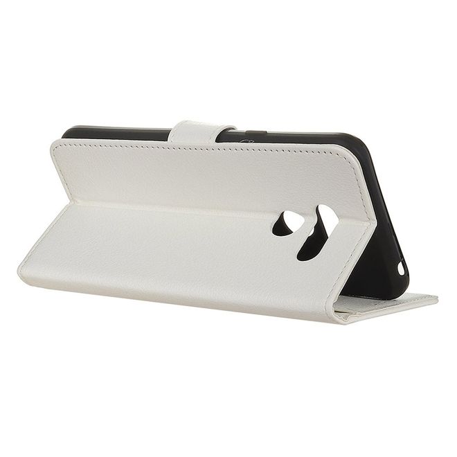LG K40S Phone Case - Litchi Leather Bookcover Series - White