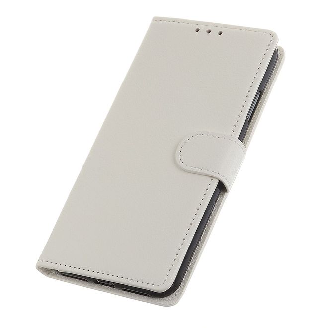 LG K40S Phone Case - Litchi Leather Bookcover Series - White