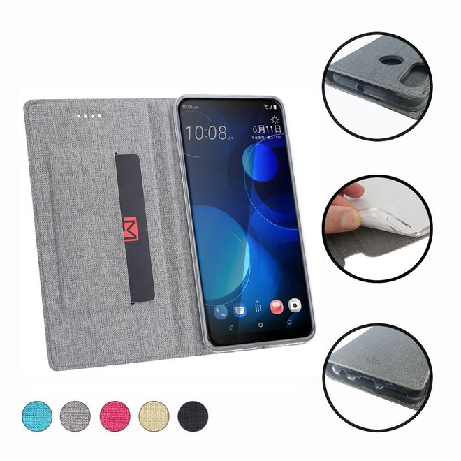 Vili Dmx - HTC Desire 19+ Hülle - Case aus Leder - mit Standfunktion - grau
