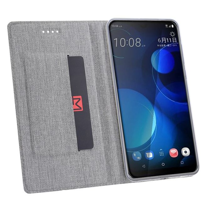 Vili Dmx - HTC Desire 19+ Hülle - Case aus Leder - mit Standfunktion - grau