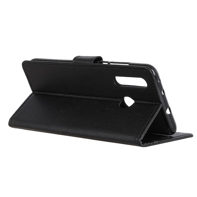 Motorola Moto G8 Plus Handy Hülle - Litchi Leder Bookcover Series - schwarz